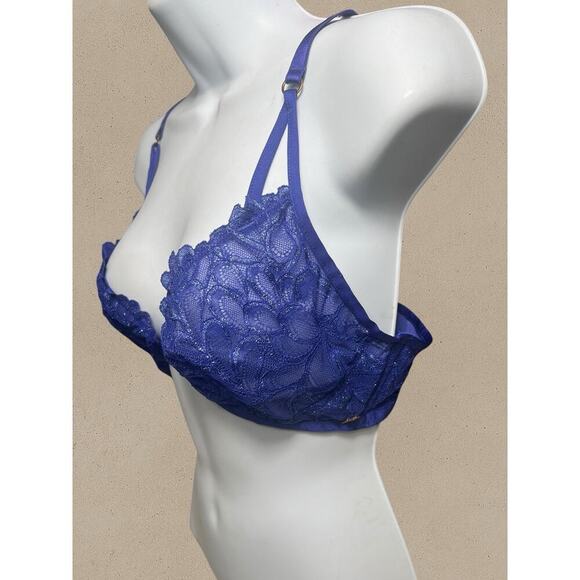Savage X Fenty Royal Blue Sheer Lace Triangle Bralette Small | Wireless Festival - Picture 2 of 5